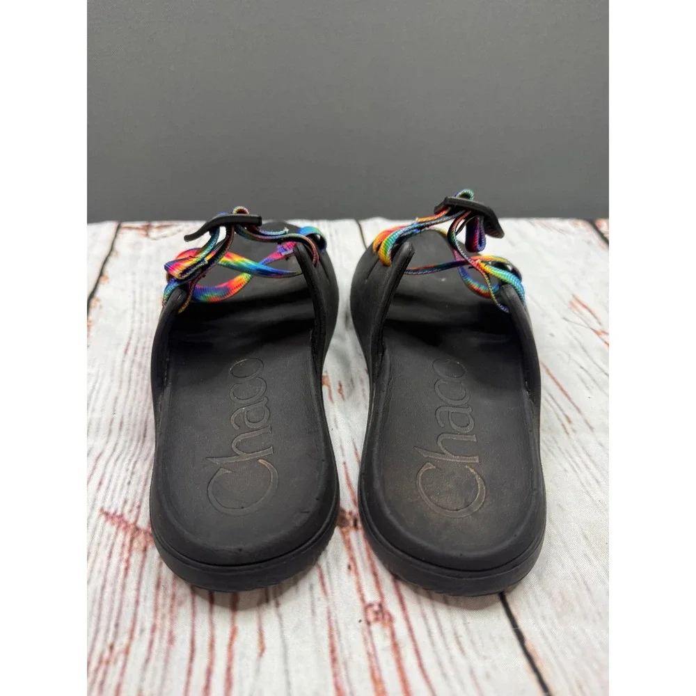 Chaco Chillos Slide Sandals Kids Black Rainbow Tie Dye Adjustable Straps Size 5‎